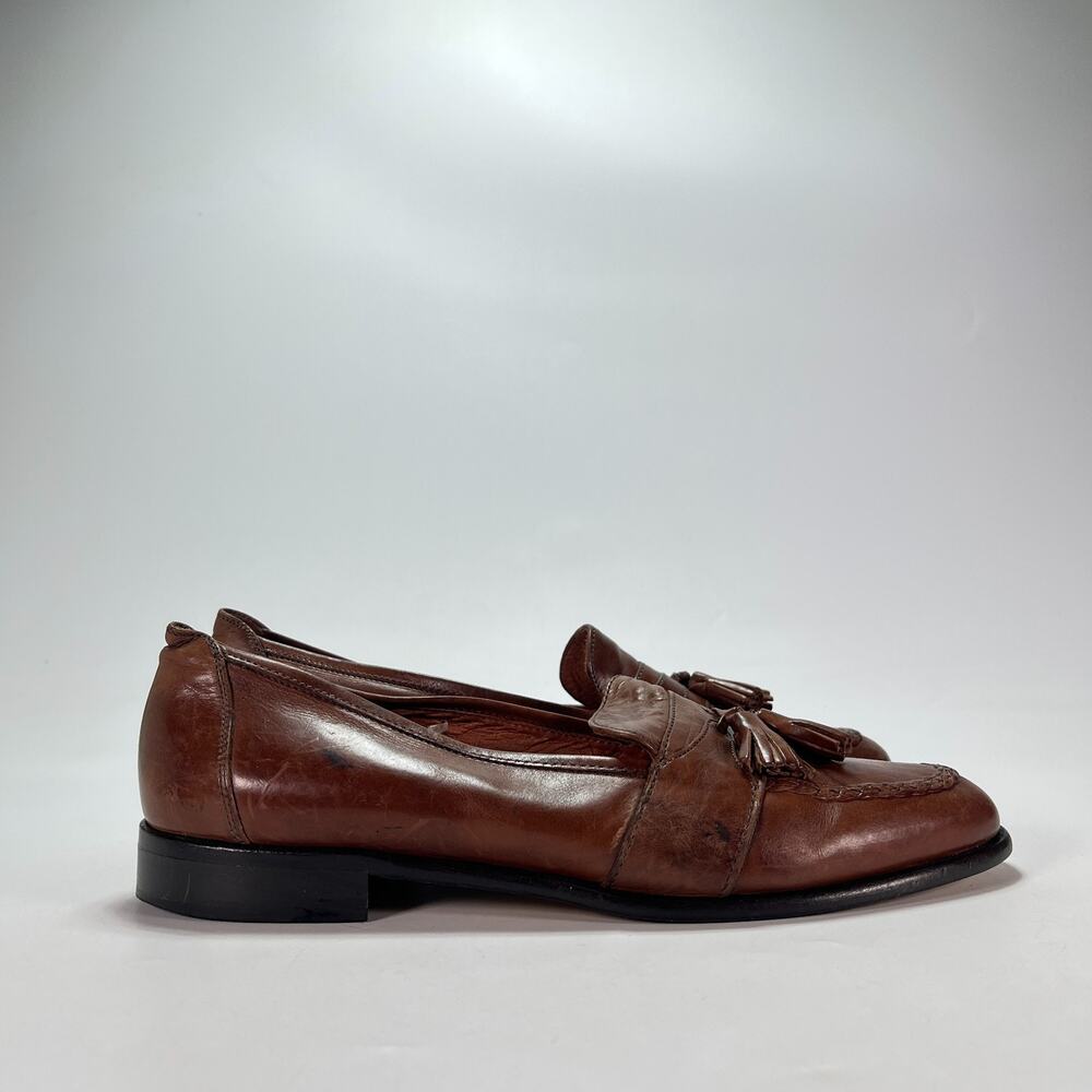 Vintage Alfani Dark Brown Leather Slip On Dress Tassel Loafers Men's Size 10M